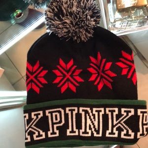 pink holiday logo beanie ski cap with Pom